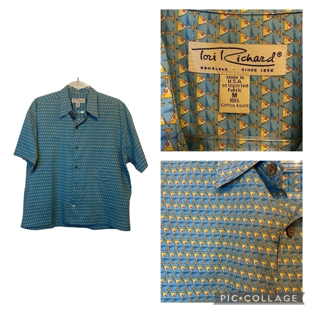 VTG Tori Richard Honolulu Men’s Martini Print Button Down Hawaiian Shirt SZ M